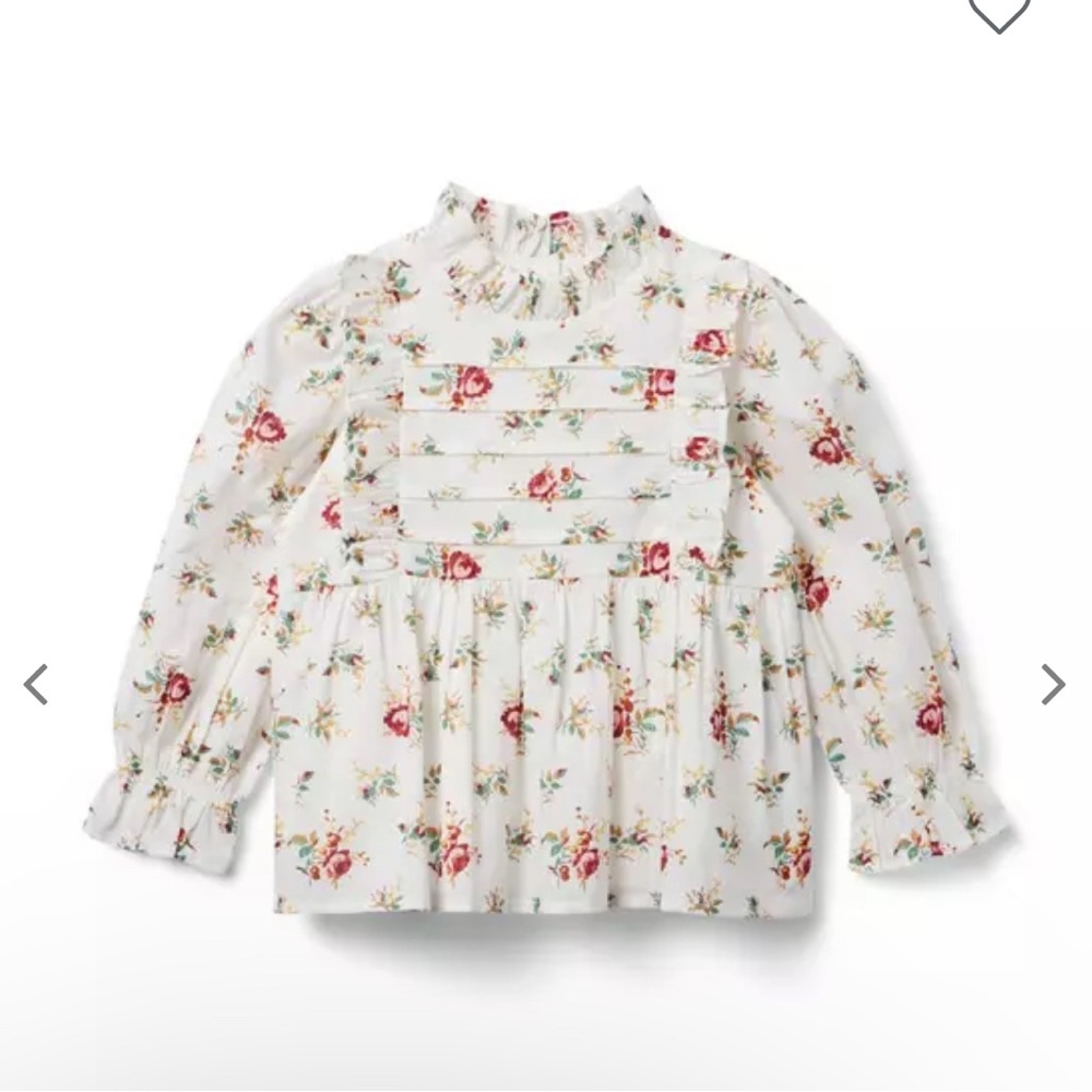 Floral Kids Blouse - White and Red
